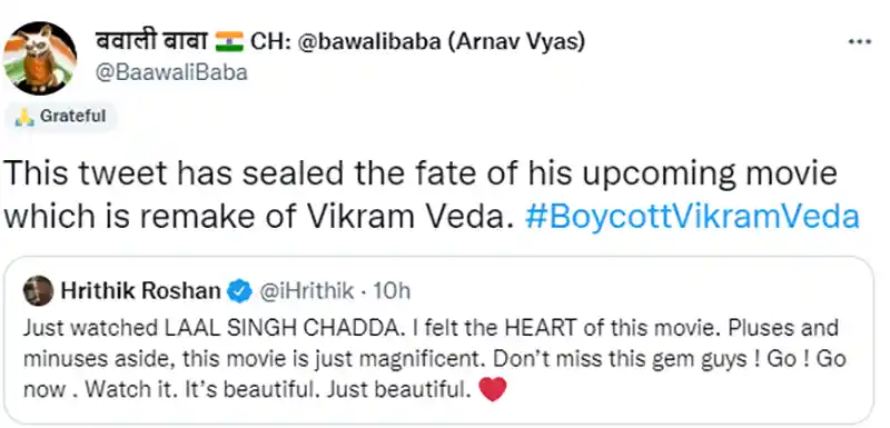 Boycott Vikram Vedha Tweet