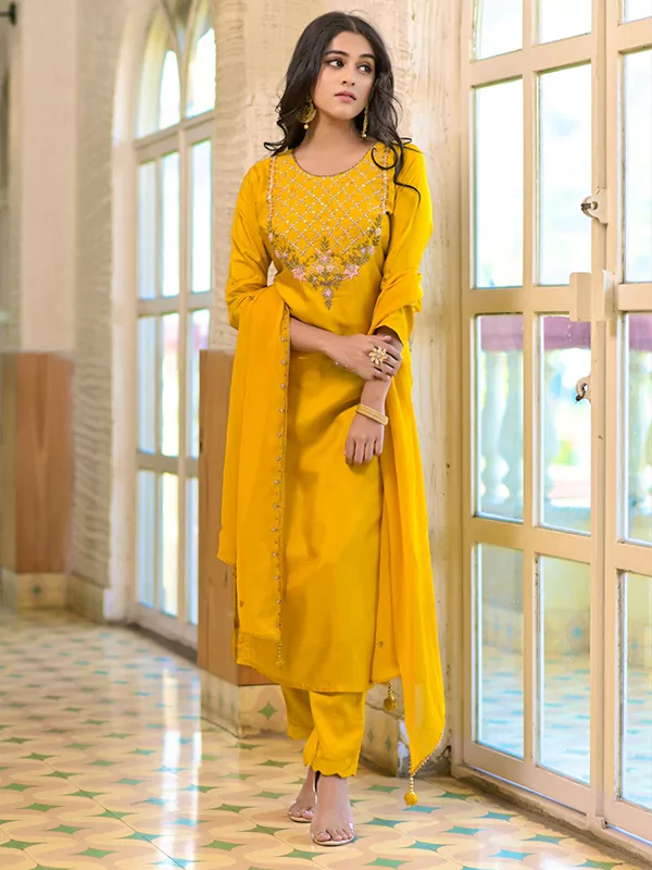  Yellow Color Silk Kurta with Pant