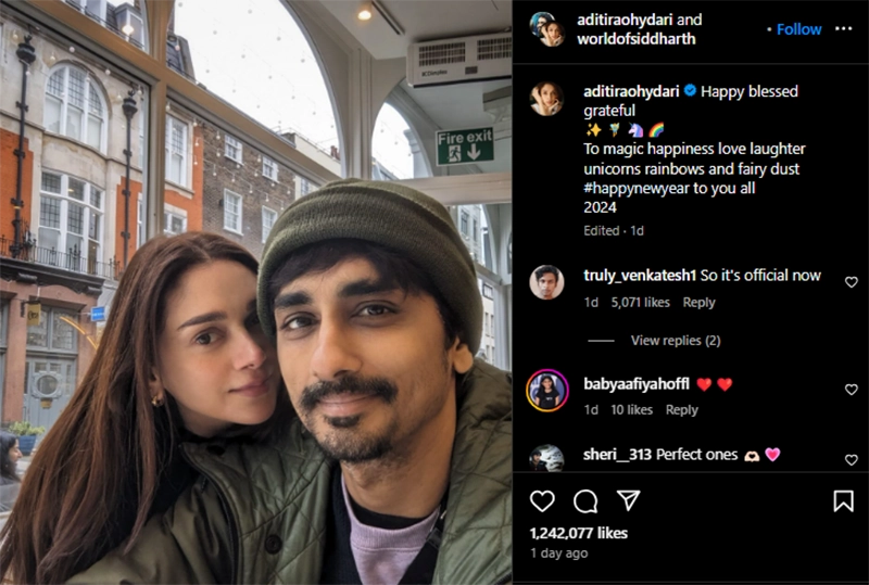 Aditi Rao Hydari and Siddharth in a Relationship