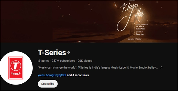 Most Subscribed YouTube Channel T-Series