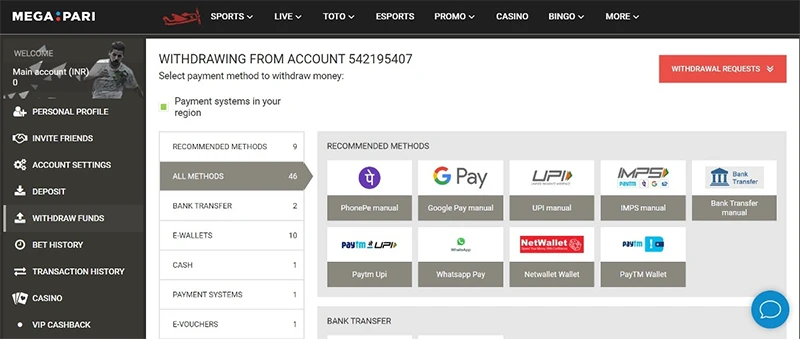 Payment Methods Supported by Megapari India