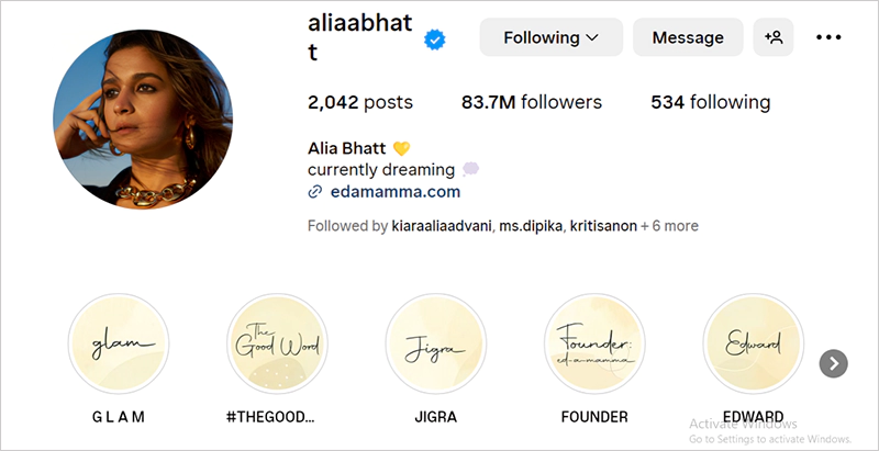 Alia Bhatt Social media accounts