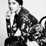 Black and white photo of Anushka Sharma