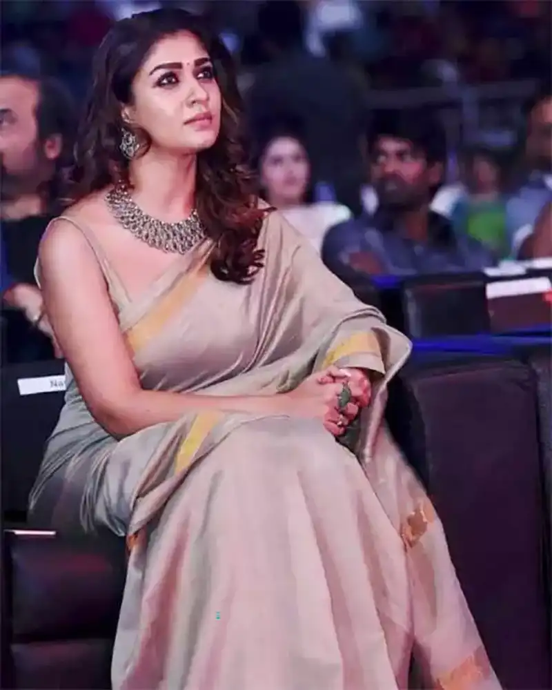 Nayanthara Hot Saree Images in Sage Green Silk Cotton