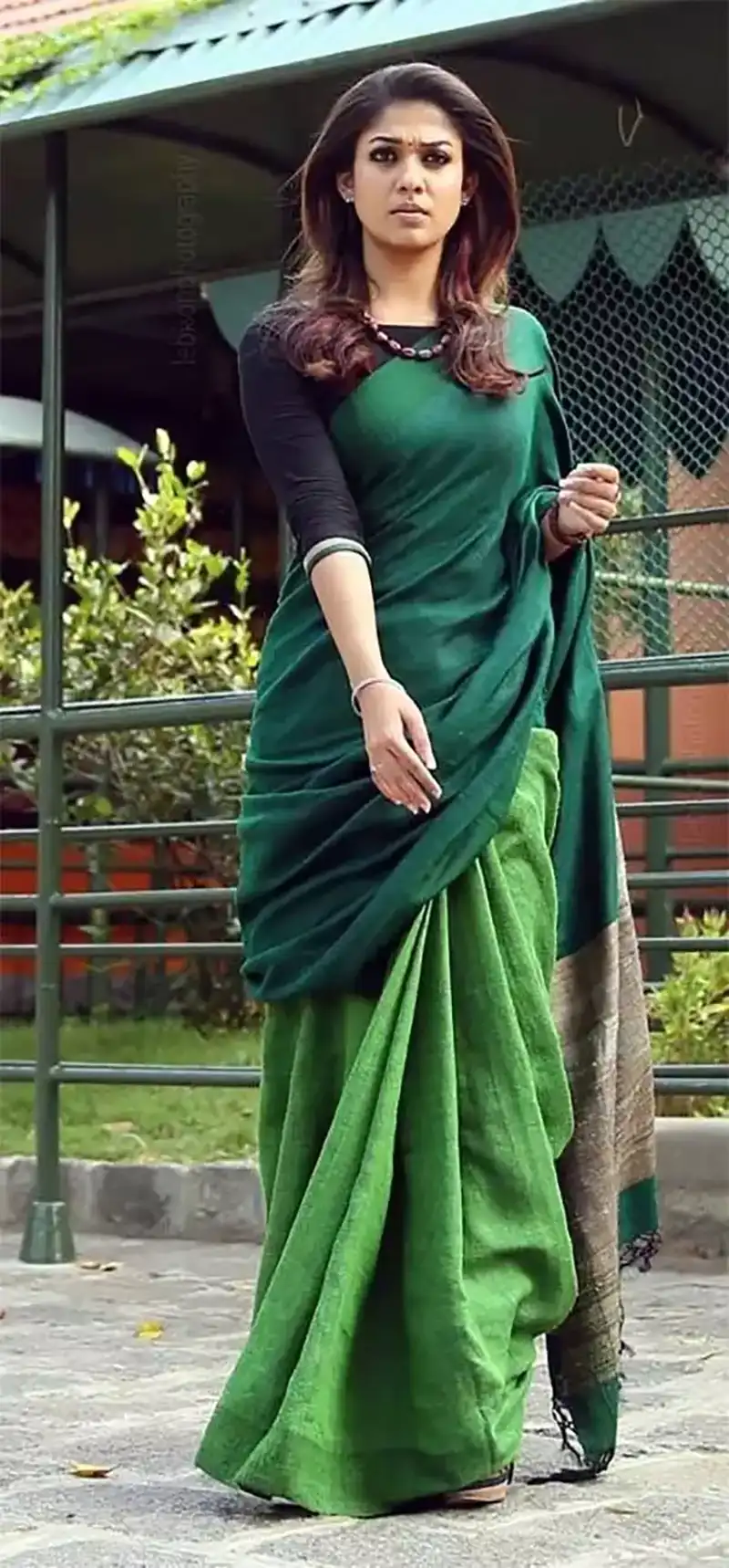 Nayanthara Saree Images in Dual-Shade of Green