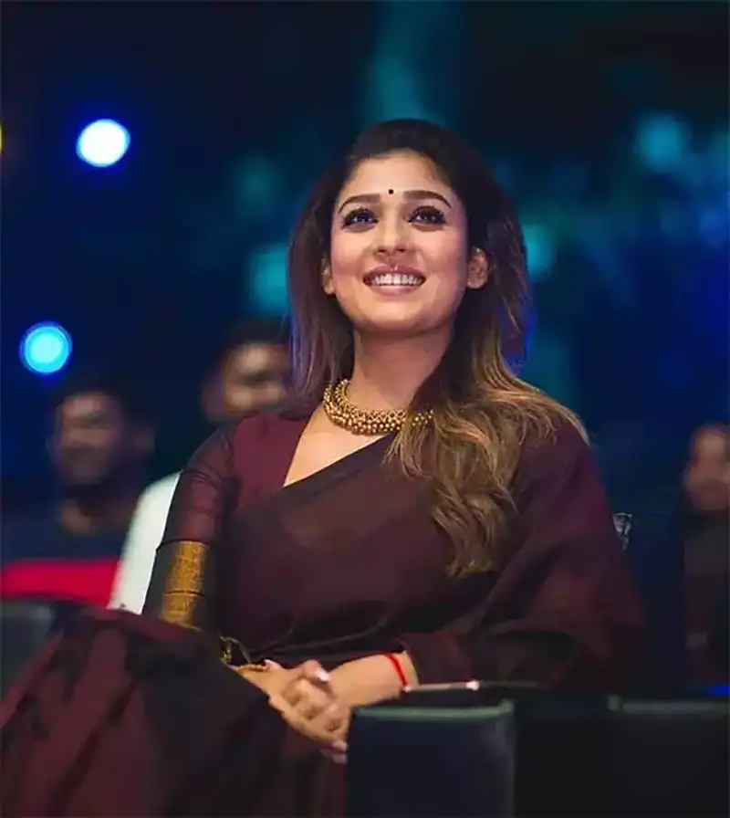 Nayanthara Saree Photos in Wine Linen Color