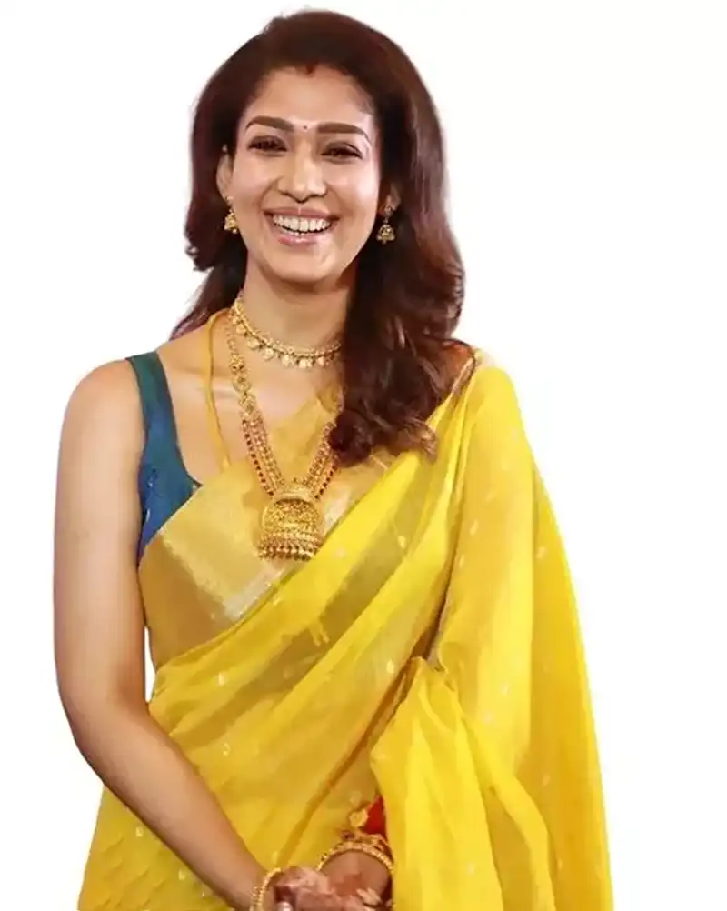 Nayanthara in Yellow Saree with Blue Blouse